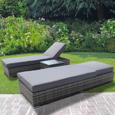 The Range SUN LOUNGER BED RATTAN WICKER GARDEN OUTDOOR TABLE AND CHAIRS FURNITURE PATIO - grey sun loungers