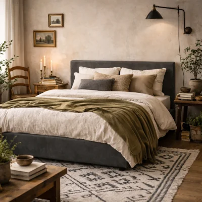The Range Portarlington Upholstered Dark Twill 5ft King Bed with Headboard - Dark Grey