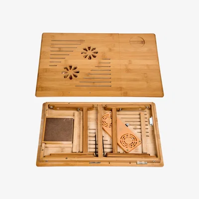 The Range Wooden Laptop Bed Table Adjustable with USB Dual Fan - Brown