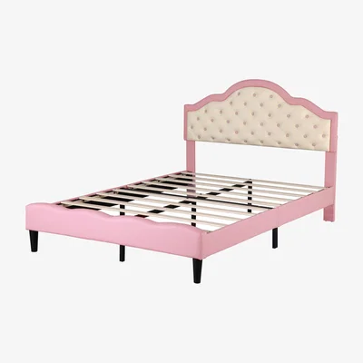 The Range Double Upholstered PU Faux Leather Bed Frame  - Pink