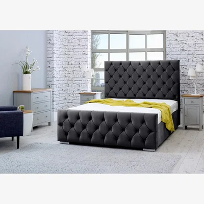 The Range Macono Plush 4 Inch Solid Thick Bed Frame With Chesterfield Headboard - Steel / Single