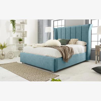 The Range Temple Marble 4 inch solid thick Bed Frame with Winged Headboard - Duck Egg / Superking