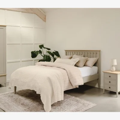 The Range Pembroke Modern Wooden Bed with Oak Tops - Grey Brown / King