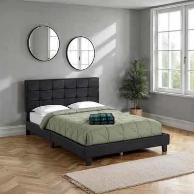 The Range Arran 4'6'' (Double) Bed - Black Faux Leather