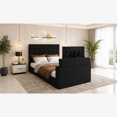 The Range Geneva Upholstered Bespoke Tv Bed Frame - Black / Double