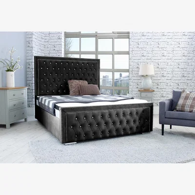 The Range Hendrick Plush 4 Inch Solid Thick Bed Frame With Chesterfield Headboard - Black / Double