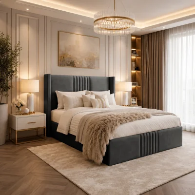 The Range Luxury Wingback Brookes Upholstered Bed Frame - Blue