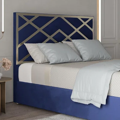 The Range George Upholstered Velvet Metal Bed Frame - Blue / King