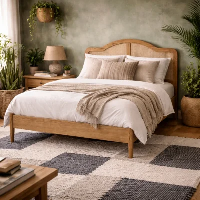 The Range Nenagh Natural 5ft King Bed with Curved Rattan Headboard - Natural