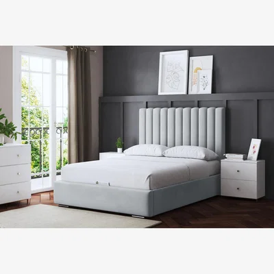 The Range Evangeline Panel Bed with Headboard - Silver / Small Single