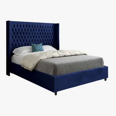 The Range Serenova Soft Velvet Upholstered Straight Winged Bed Frame - Blue / Double