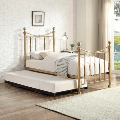 The Range Hampstead Antique Brass Effect Metal Single Bed and Guest Trundle - Antique Brass