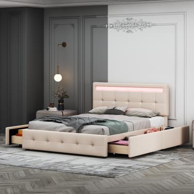 The Range Upholstered bed 140 x 200cm with LED Storage Box(without mattress) - Natural