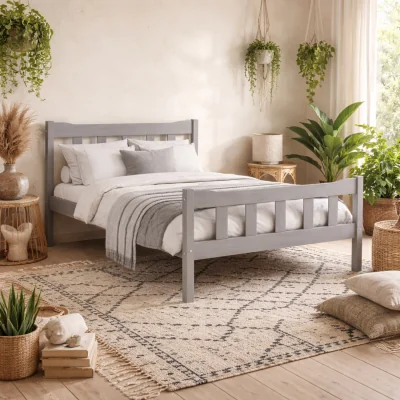 The Range Tralee Washed 5ft King Wooden Bed with Panelled Headboard - Grey