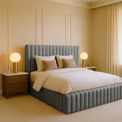 The Range Plush Velvet Brantley Panel Bed Frame Double King Super King - Grey / King