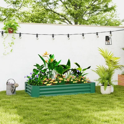 The Range Outsunny Galvanised Raised Garden Bed with Open Bottom - Green