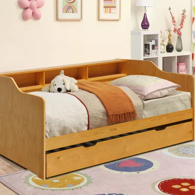 The Range 3ft Wooden Bed with Trundle, Grey, White or Caramel With Shelving - Caramel