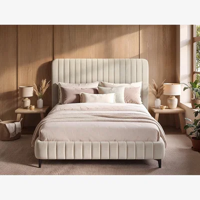 The Range Adelaide Upholstered Bed Frame Beige King - Beige