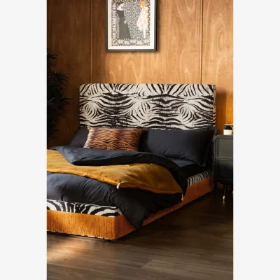 Rockett St George Tassel Bed in Zebra Print Needlecord Velvet - Available in 2 Sizes