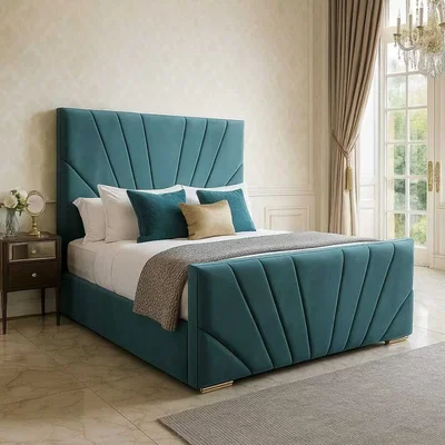 The Range Elegance Upholstered Bed Frame With Headboard & Footboard - Green / King