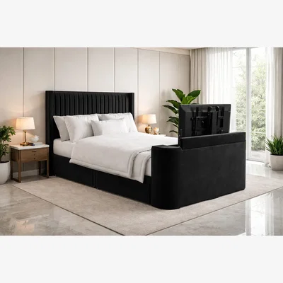 The Range Paradise Beds Ltd Upholstered Soft Velvet Line Tv Bespoke bed frame - Black / Double