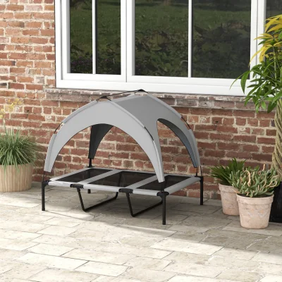 The Range PawHut Cooling Dog Bed Elevated Outdoor with Canopy - Light Grey / 76cm / 106cm