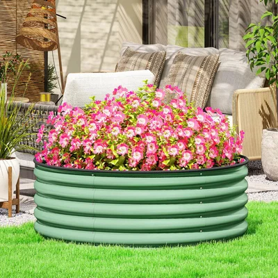 The Range Outsunny Metal Garden Bed with Gloves, 120 x 120 x 43cm - Green