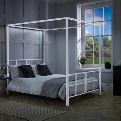 The Range X Rocker Fern Double Four Poster Bed with LED Lighting - White