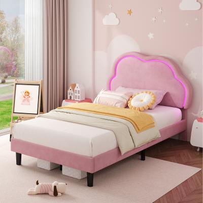 The Range Single Upholstered Bed with LED Adjustable Cute Cloud Headboard - Pink