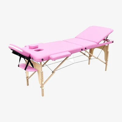 The Range WestWood Portable 3-Fold Massage Bed 60cm Wooden Frame Spa Therapy Black - Pink
