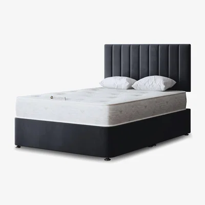 The Range Amelia Upholstered Panel Bed with Headboard - Steel / Double