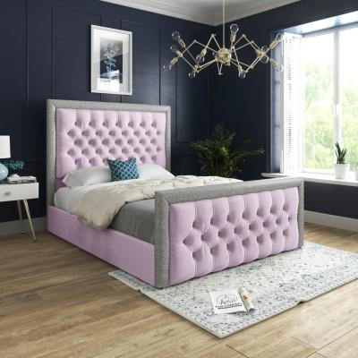 The Range Rincon Glitter Border Upholstered Velvet Bed Frame - Pink / Single