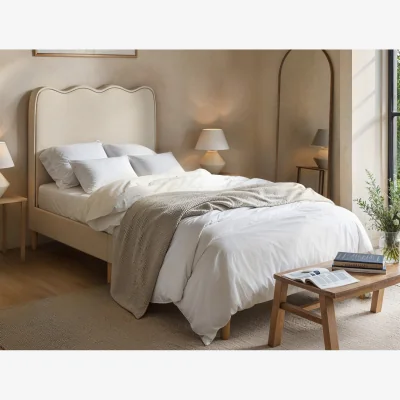 The Range Ellis Single Bed with Cloud Headboard Beige Woven - Beige