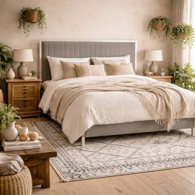 The Range Killarney 5ft King Mink Velvet Bed with Tall Ribbed Headboard - Mink