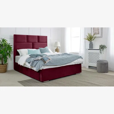 The Range Hampton Plush 4 Inch Solid Thick Bed Frame With Lined Headboard - Maroon / King