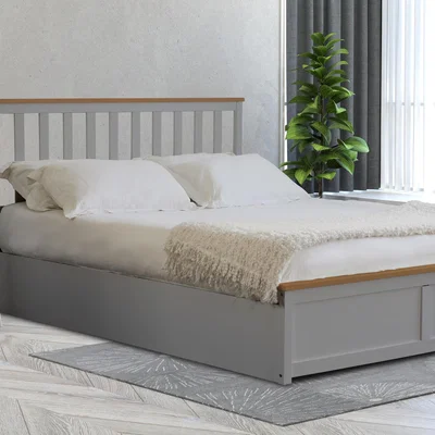 The Range Wooden Ottoman Gas Lift Storage Bed - Grey / Double