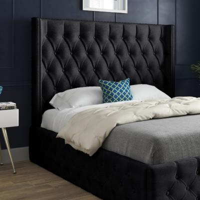 The Range Wayno Straight Winged Upholstered Velvet Bed Frame - Black / 159cm