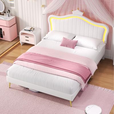 The Range Double Upholstered Bed with LED Adjustable Headboard - White