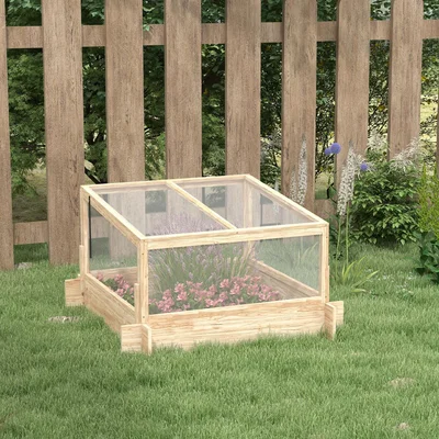 The Range Outsunny Raised Garden Bed with Greenhouse Openable Top Wood Elevated - Natural