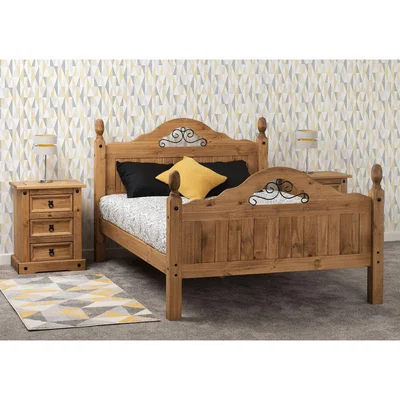 The Range Corona Scroll 4'6' High End Bed - Distressed Waxed Pine