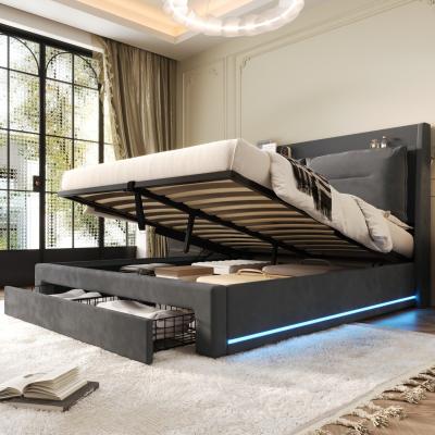 The Range LED Upholstered Bed with Storage Drawers -  Grey / King