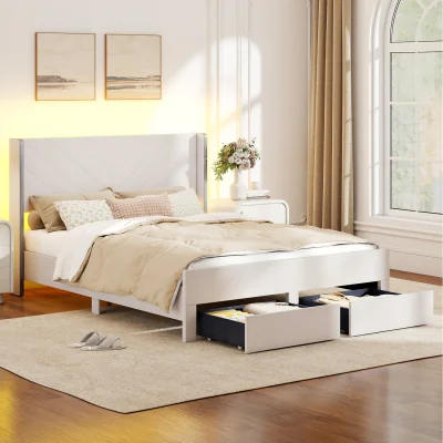 The Range Dutch Velvet Upholstered Platform Bed - White