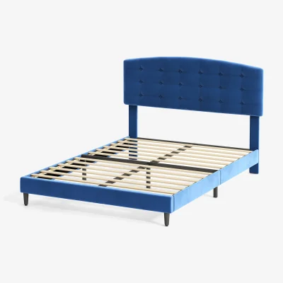 The Range MCC Direct CozyLiving Velvet Upholstered Double Bed Frame Cheyenne with Adjustable Headboard - BLUE