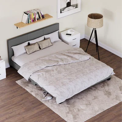 The Range Lisbon Faux Leather Bed - Grey / 155cm / King