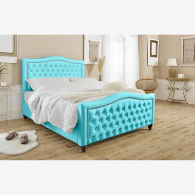 The Range Saturn Plush 4 Inch Solid Thick Bed Frame With Chesterfield Headboard - Teal / Single