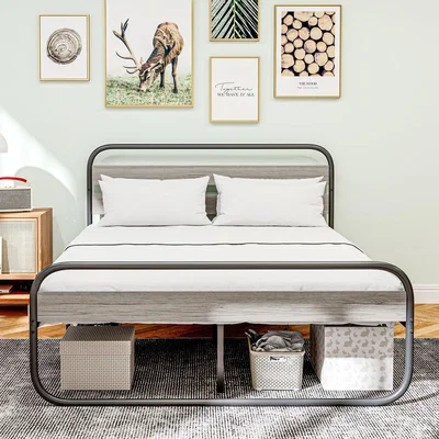 The Range HOMCOM Bed Frame Industrial Metal Platform with Under Bed Storage - Grey / King