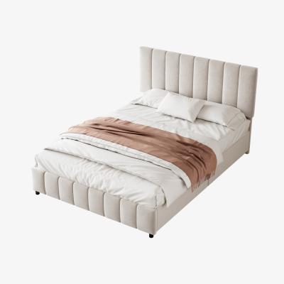 The Range Velvet Platform Bed Frame with Adjustable Channel Tufted Headboard - Beige