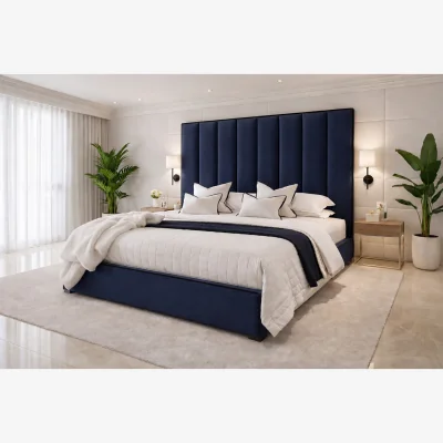 The Range Modern Luxury Luxe Line Tall Headboard Bed Plush Velvet - Navy Blue