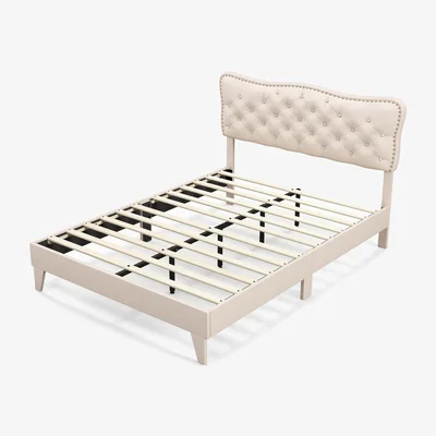 The Range Modern Linen Upholstered Platform Bed Frame - Beige / Double