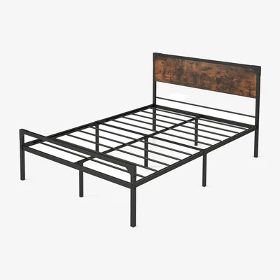 The Range Industrial Double Bed Frame Metal Platform Bed - Brown